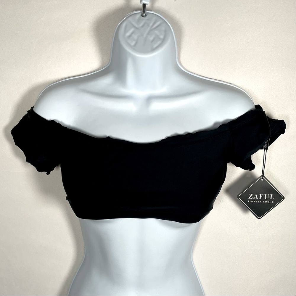 Zaful Black Off the Shoulder Swim Bikini Top